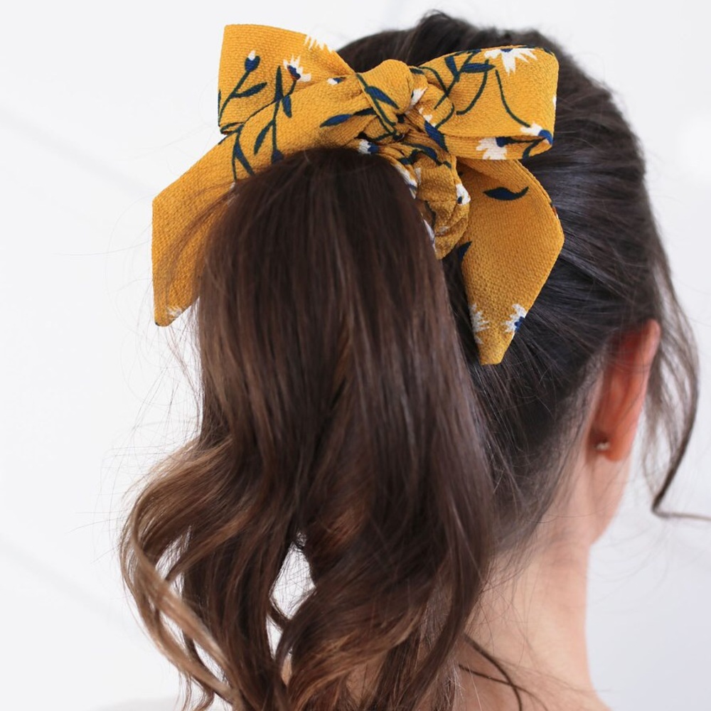 Yellow Scrunchie |  Detachable Ribbon | Hair Bow